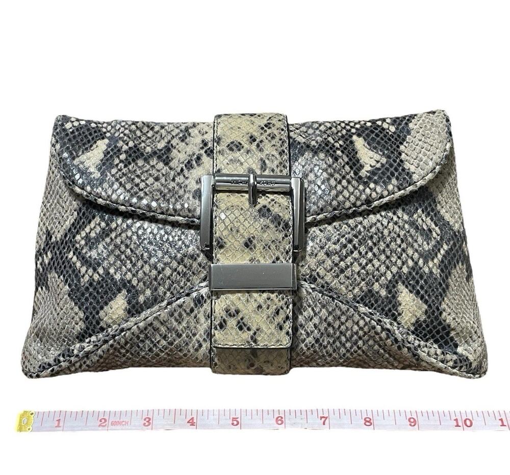 Michael Kors Heidi Python Embossed Leather Clutch Bag Evening Purse Mob Wife